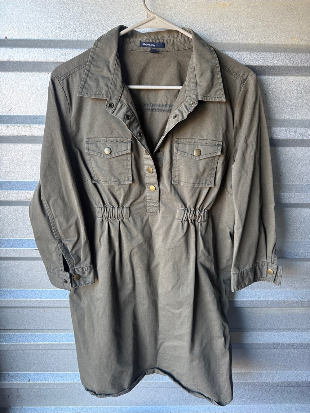 GAP Olive Green Long-Sleeve Utility Shirt Dress
